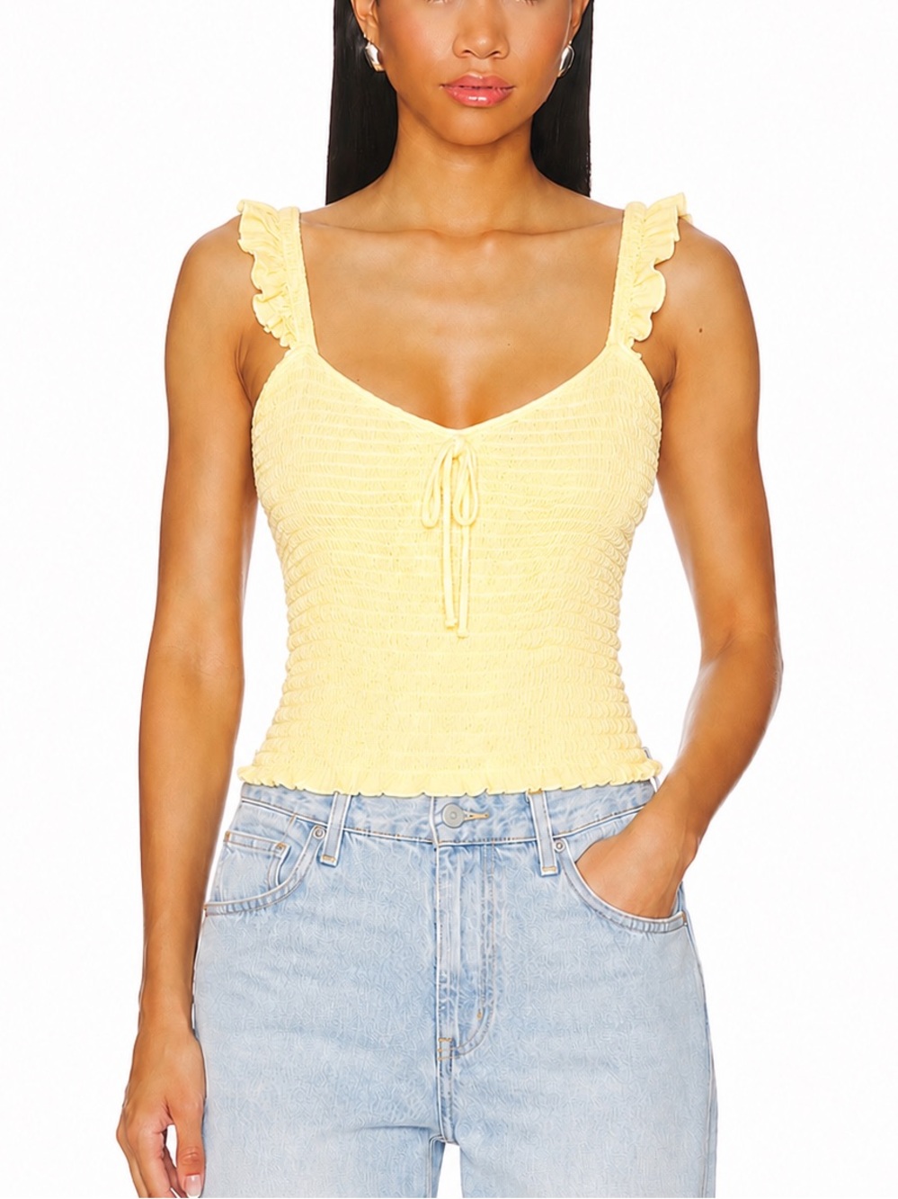 Forever 21 Yellow Smocked Ruffle Strap Camisole